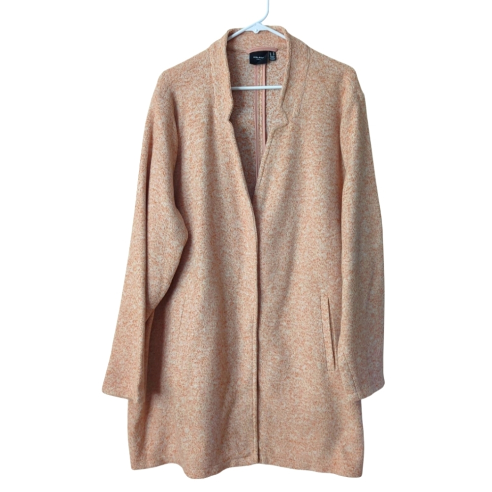 Vero Moda Curve Heather Knit Duster Jacket Hidden Snap Coatigan 20 Pastel Peach